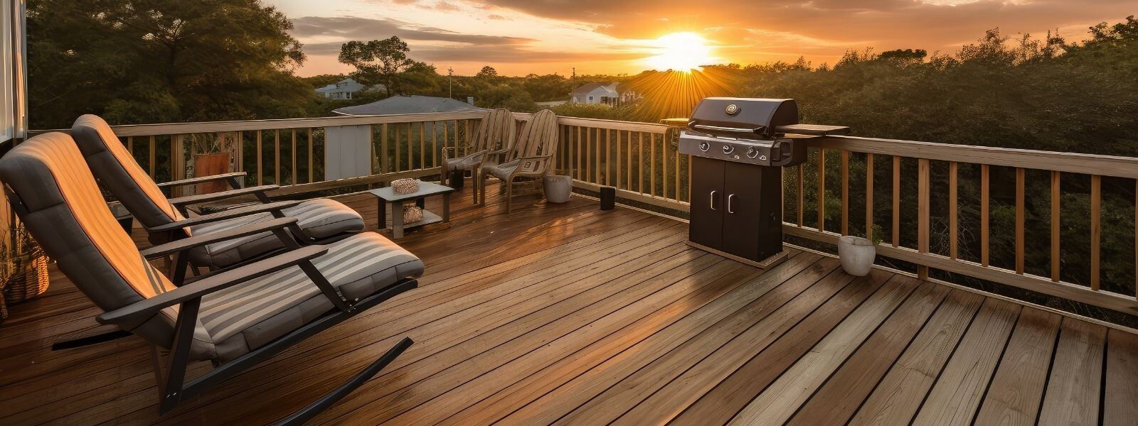 Beautiful deck with grill sunset