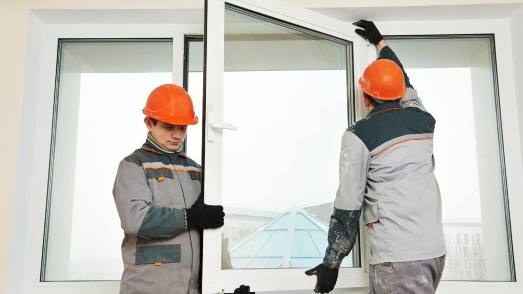 two men replacing a window