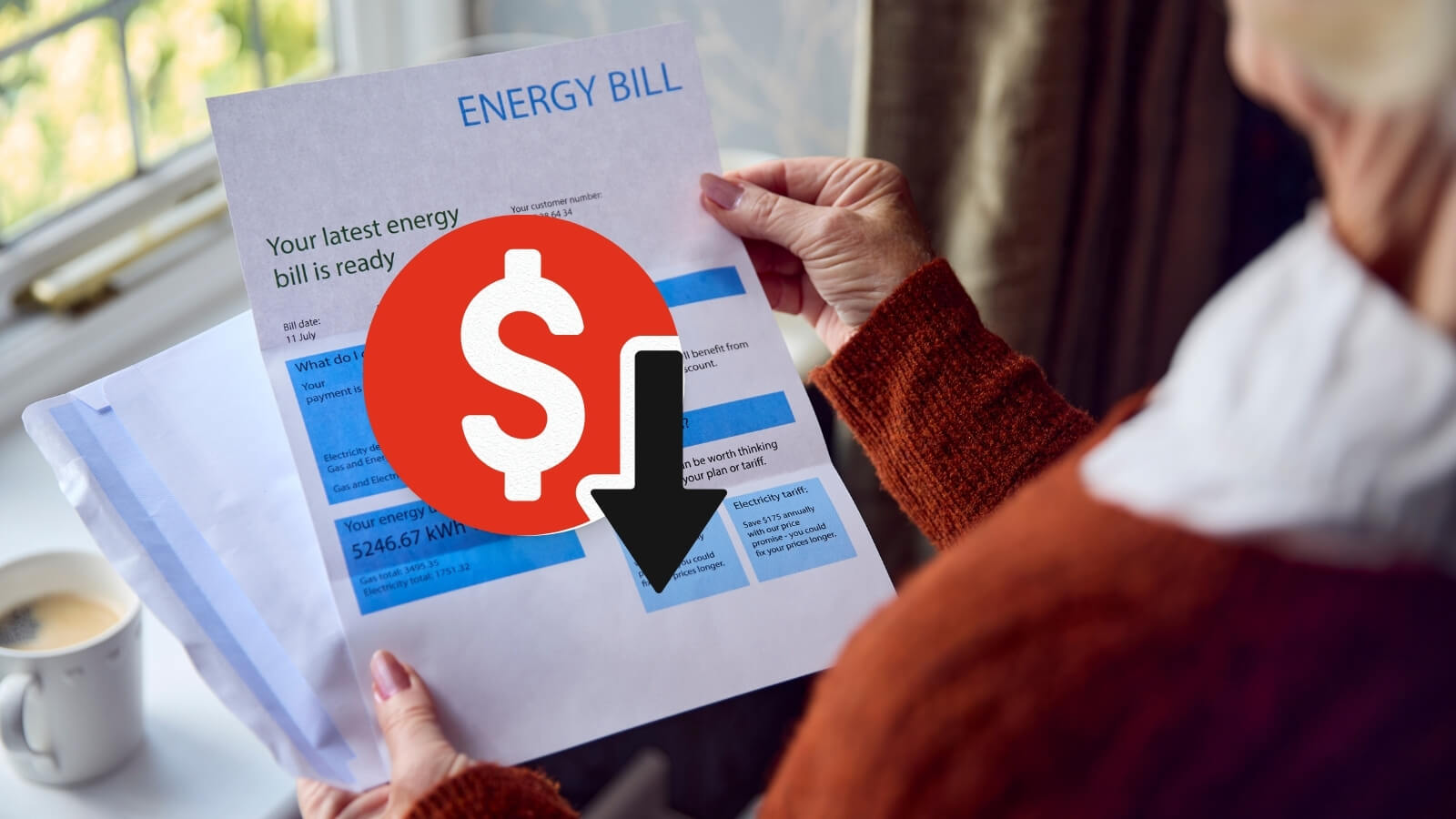 energy bill with arrow doing down