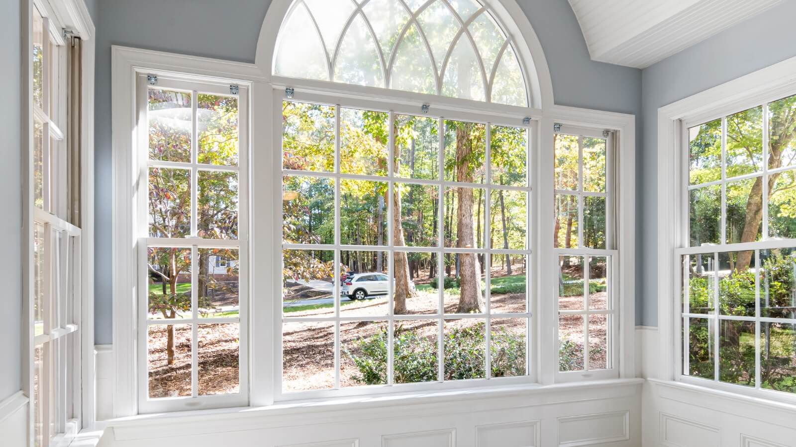 Large window from the inside with arch