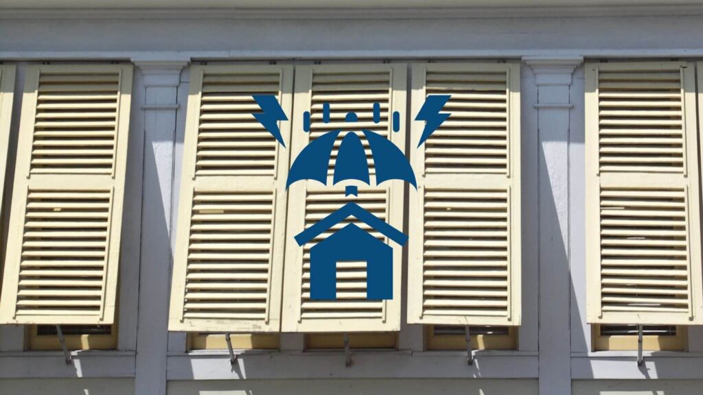 shutters slightly opened with a home icon over image