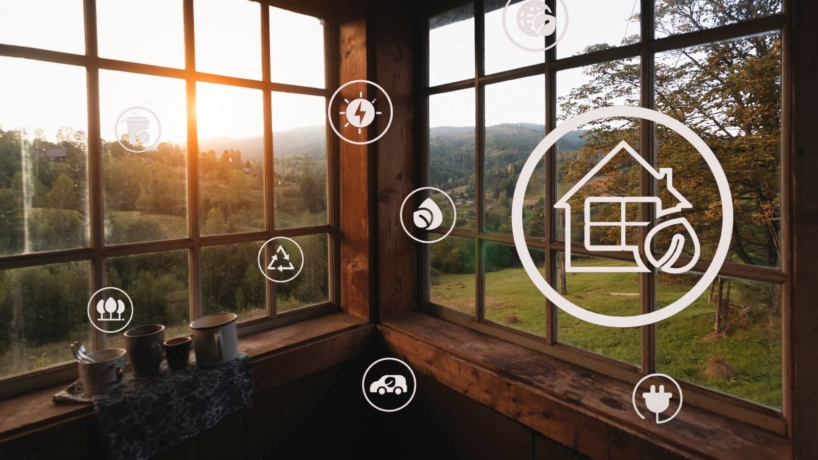 closeup of window with icons over image